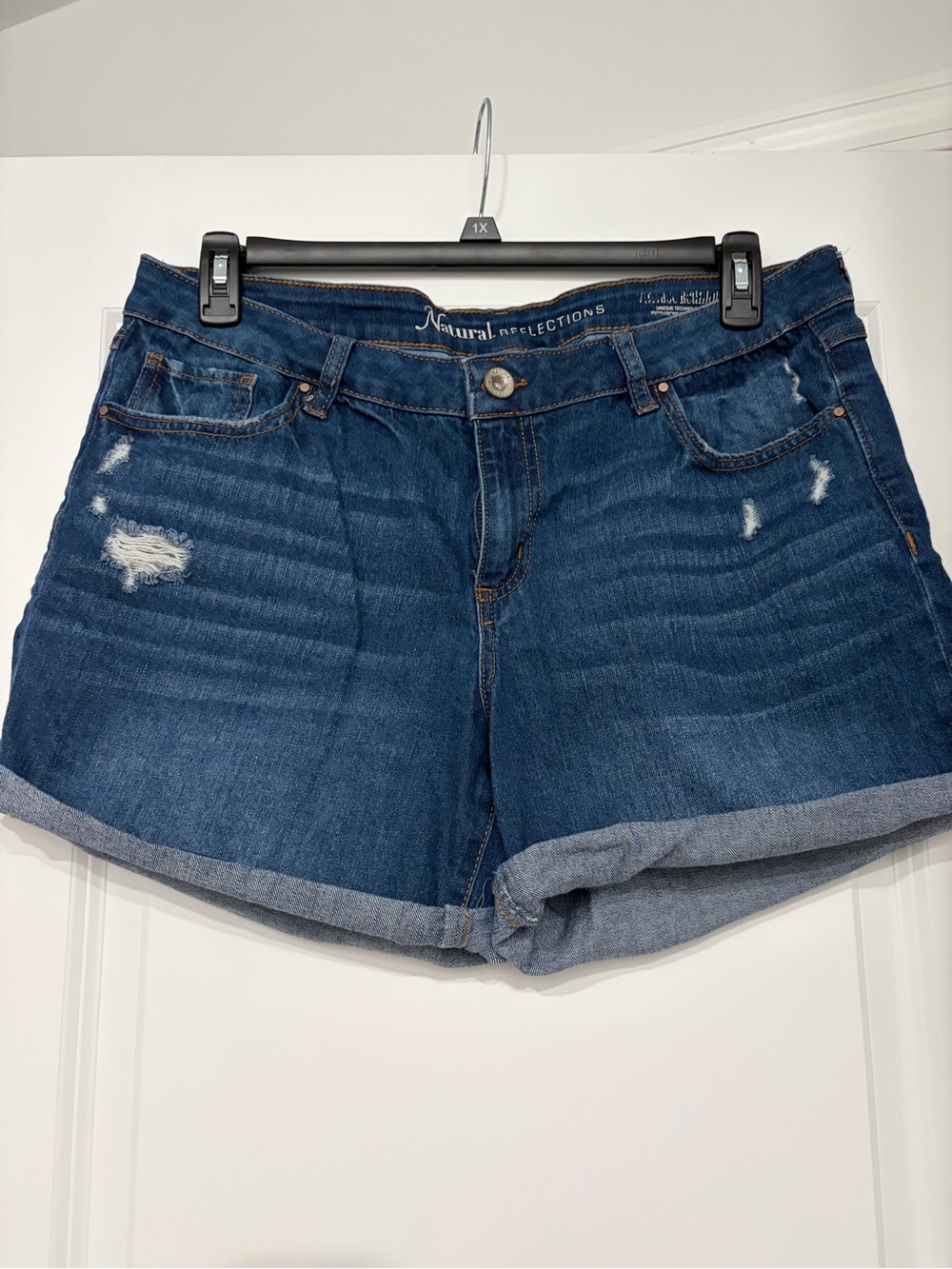 Natural Reflections Dark Blue Rolled-Hem Jean Shorts
